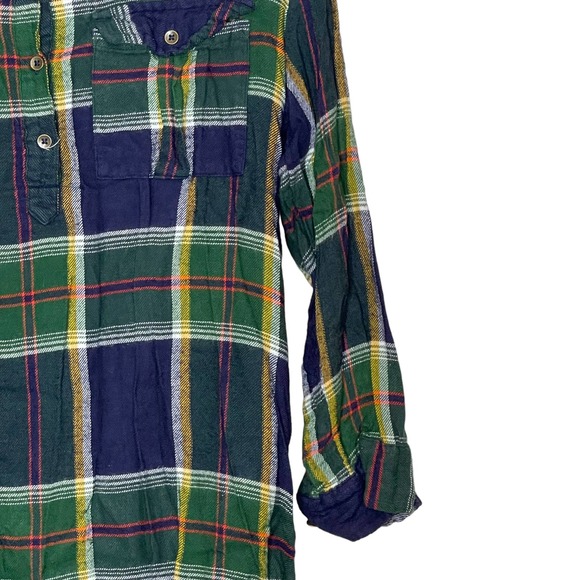 Old Navy Girls L(10) Plus Green Blue Roll Tab Sleeve Plaid Flannel Shirt Dress - Picture 3 of 8